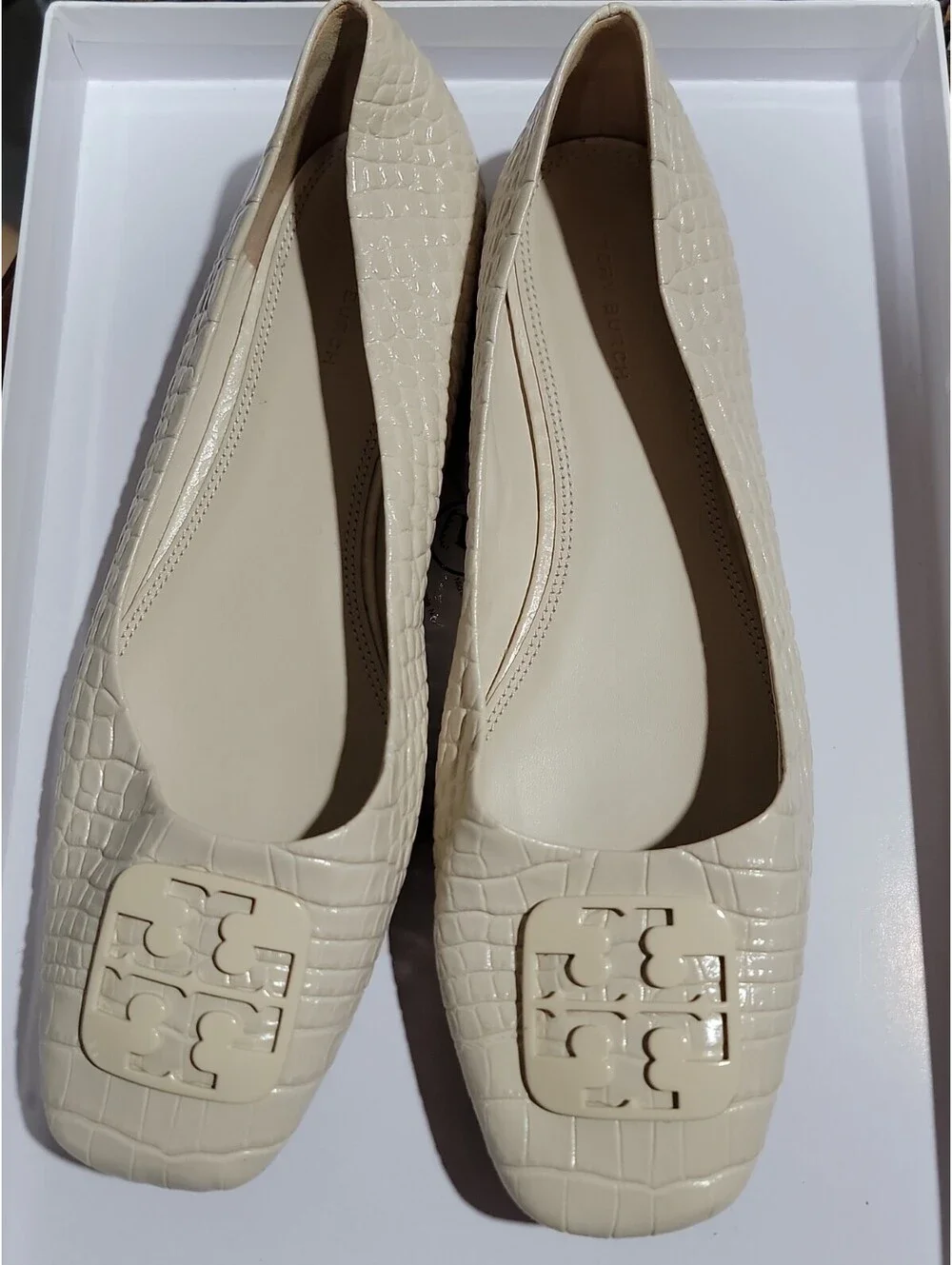 Tory Burch Womens Georgia Ballet Croc Embossed 11 M Square Toe Core Flats NEW